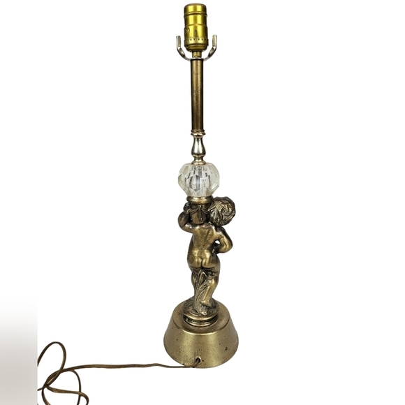Vintage 60s Brass Cherub Lamp Hollywood Regency Mid Century Modern Table Lamp - Picture 6 of 10